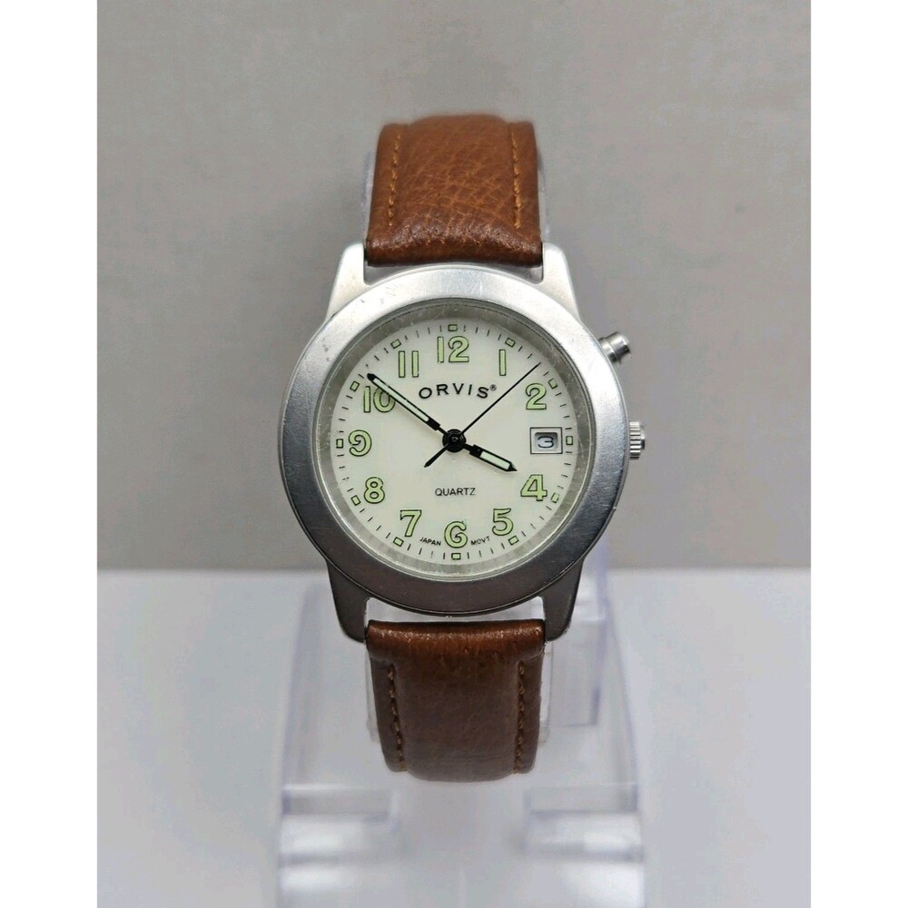 Orvis Mens 35mm Date Military Field Watch Leather Quartz Rugged New Battery